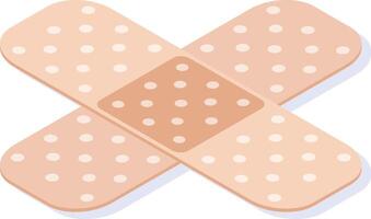 Two beige adhesive bandages with white dots are crossing each other, creating an X shape against a white background, symbolizing first aid and wound care vector