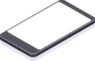 Isometric view of a modern smartphone with blank white screen, perfect for showcasing mobile apps or websites, with subtle shadow and sleek design vector