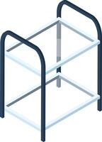 Isometric empty metal two tier shelf for storage organizing different things isolated on white background, ideal for storing various items in home, office, or warehouse settings vector