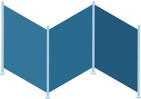 Isometric view of a portable partition wall dividing a room, providing privacy and creating separate working areas in an office or other professional setting vector