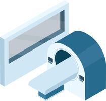 Isometric illustration presents advanced MRI scanner in clinical laboratory setting, highlighting healthcare technology and diagnostic imaging capabilities for patient examination vector