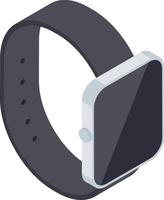 Isometric smartwatch with black strap and blank screen, showcasing modern wearable technology for time management, fitness tracking, and communication vector