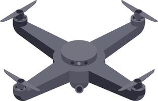 Modern quadcopter drone hovering in mid air, featuring advanced camera and sensors, with propellers spinning energetically, prepared for capturing stunning aerial photography and videography vector