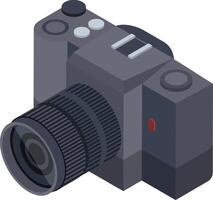 Isometric illustration of a professional digital SLR camera, showcasing its advanced features and highlighting its role in photography and videography vector