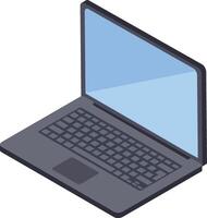 Grey laptop featuring a blank screen and keyboard in isometric view, illustrating the versatility of portable technology for both work and leisure activities vector