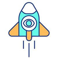 Launching rocket with magnifying glass RGB color icon. Fast efficient retrieval. Easy access to digital data service. Isolated illustration. Simple filled line drawing. Editable stroke vector