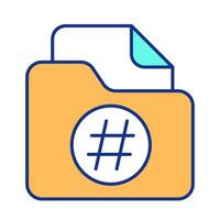 Folder with file and tag RGB color icon. Digital data indexing process. Information structurization for easy search. Isolated illustration. Simple filled line drawing. Editable stroke vector