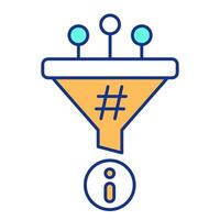 Information filtration funnel RGB color icon. Virtual tool for data analytics. Database service and search improvement. Isolated illustration. Simple filled line drawing. Editable stroke vector