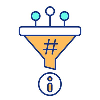 Information filtration funnel RGB color icon. Virtual tool for data analytics. Database service and search improvement. Isolated illustration. Simple filled line drawing. Editable stroke