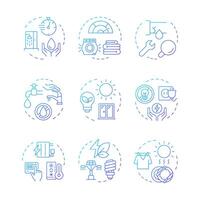 Water reuse blue gradient concept icons. Natural sources management. Liquid recycling processes. Eco friendly technology. Icon pack. Round shape illustrations for booklet. Abstract idea vector