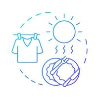 Air dry dishes and laundry blue gradient concept icon. Using clothesline and drying rack. Energy saving tip. Round shape line illustration. Abstract idea. Graphic design. Easy to use in booklet vector