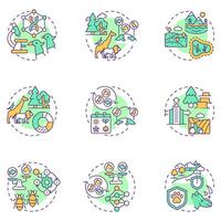 Biodiversity multi color concept icons. Ecological balance. Habitat loss issues. Biological diversity types. Wildlife. Icon pack. Round shape illustrations. Abstract idea vector