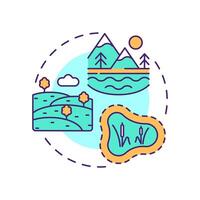 Ecosystem biodiversity multi color concept icon. Diverse landscapes. Different physical environments. Round shape line illustration. Abstract idea. Graphic design. Easy to use in article vector