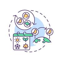 Species turnover multi color concept icon. Biodiversity measurement. Arriving and departing from ecosystem. Round shape line illustration. Abstract idea. Graphic design. Easy to use in article vector