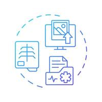 Store and forward blue gradient concept icon. Asynchronous telemedicine data collecting. Telehealth treatment. Round shape line illustration. Abstract idea. Graphic design. Easy to use in booklet vector
