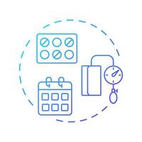 Chronic disease management blue gradient concept icon. Continuous monitoring. Application of telehealth. Round shape line illustration. Abstract idea. Graphic design. Easy to use in presentation vector