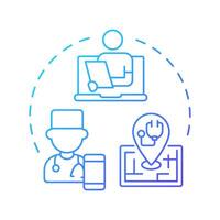 Speciality care blue gradient concept icon. Virtual medicine for underserved areas. Application of telehealth. Round shape line illustration. Abstract idea. Graphic design. Easy to use in booklet vector
