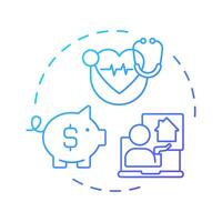Reduce health care costs blue gradient concept icon. Lower prices for medical service. Benefit of telehealth. Round shape line illustration. Abstract idea. Graphic design. Easy to use in booklet vector