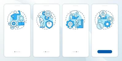 SWOT strategy blue onboardingmobile app screen. Business. Walkthrough 4 steps editable graphic instructions with linear concepts. UI, UX, GUI template vector