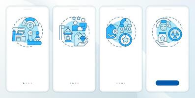 Competitive advantages blue onboardingmobile app screen. Walkthrough 4 steps editable graphic instructions with linear concepts. UI, UX, GUI template vector