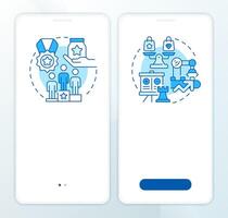 Competitive vs comparative blue onboardingmobile app screen. Walkthrough 2 steps editable graphic instructions with linear concepts. UI, UX, GUI template vector