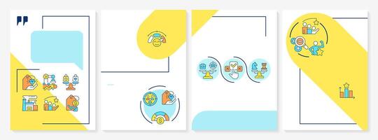 Competitive strategy blue and yellow brochure template. Business company development plan. Leaflet design with linear icons. Editable 4 layouts vector