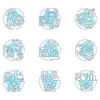 Competitive strategy soft blue concept icons. Business long term actions plan. Commercial company growth. Icon pack. Round shape illustrations for presentation. Abstract idea vector