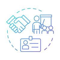 Onboarding blue gradient concept icon. Integrating new employee into team. Human resource management system. Round shape line illustration. Abstract idea. Graphic design. Easy to use in brochure vector