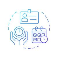 Time and attendance management blue gradient concept icon. Working hours. Human resource information system. Round shape line illustration. Abstract idea. Graphic design. Easy to use in brochure vector