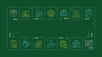 Human resource management dark green word concept. Strategy of company staff workflow organization. Horizontal image. Headline text surrounded by editable outline icons vector