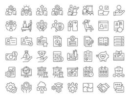 Human resource management linear icons set. Hiring staff for business development. Talents recruitment. Customizable thin line symbols. Isolated outline illustrations. Editable stroke vector