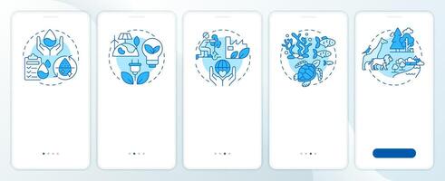 Environmental preservation blue onboarding mobile app screen. Walkthrough 5 steps editable graphic instructions with linear concepts. UI, UX, GUI template vector