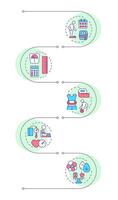 Overweight diagnosis symptoms infographic vertical sequence. Health issue. Cholesterol, unhealthy. Visualization infochart with 5 steps. Circles workflow vector