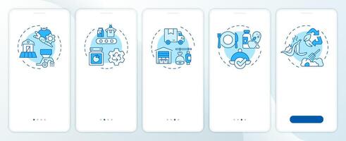Food management blue onboarding mobile app screen. Walkthrough 5 steps editable graphic instructions with linear concepts. UI, UX, GUI template vector