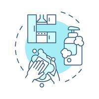 Clean soft blue concept icon. Tableware washing, hygiene. Cleaning tools, chemicals. Round shape line illustration. Abstract idea. Graphic design. Easy to use in infographic, presentation vector