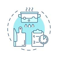 Cook soft blue concept icon. Cooking recipe, cookbook. Boiling pot, cutting board. Round shape line illustration. Abstract idea. Graphic design. Easy to use in infographic, presentation vector
