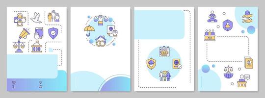 Human rights universal declaration blue gradient brochure template. Equality, democracy. Leaflet design with linear icons. Editable 4 layouts vector