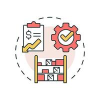 Reduces inventory costs multi color concept icon. Streamlining inventory processes. Benefit of MRP II. Round shape line illustration. Abstract idea. Graphic design. Easy to use in booklet vector