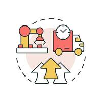 Improves on time delivery multi color concept icon. Shipment deadlines coordination. Benefit of MRP II. Round shape line illustration. Abstract idea. Graphic design. Easy to use in article vector