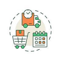 Planned order releases multi color concept icon. Optimizing inventory levels and production flow. MRP outputs. Round shape line illustration. Abstract idea. Graphic design. Easy to use in booklet vector