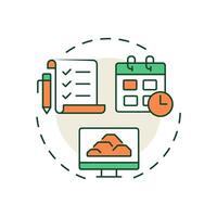 Planning reports multi color concept icon. Future manufacturing activities scheduling strategy. MRP output. Round shape line illustration. Abstract idea. Graphic design. Easy to use in booklet vector