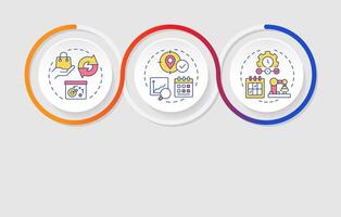 SAP consumption based planning infographics circles sequence. Industrial management system. Visualization layout with 3 steps. Info chart loop process presentation vector