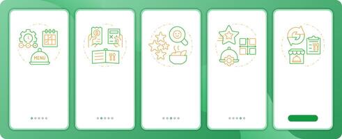 Steps of menu engineering app onboarding screens Duo tone illustration. UI design flow. 5 steps walkthrough mobile interface slide layout vector