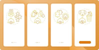 Menu engineering matrix app onboarding screens. Restaurant. Duo tone illustration. UI design flow. 4 steps walkthrough mobile interface slide layout vector