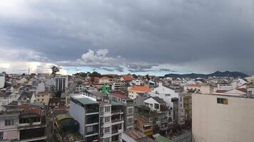 Clouds over an Asian city, timelapse with a view from the window to the sky video