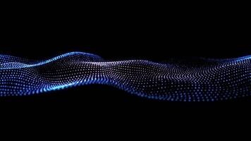 Abstract blue dotted wave pattern on black background for futuristic design 3D render video
