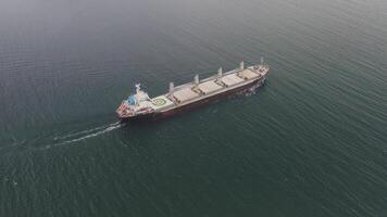 Drone view of the dry cargo ship in motion video