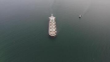 Drone view of the dry cargo ship in motion video