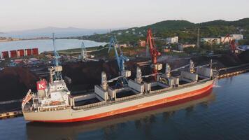 Portside activity. Aerial view of coal handling with crane video