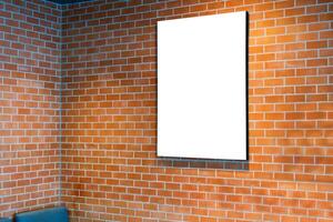 Mockup image of Blank billboard white screen posters, Blank photo frames display on brick wall for your design